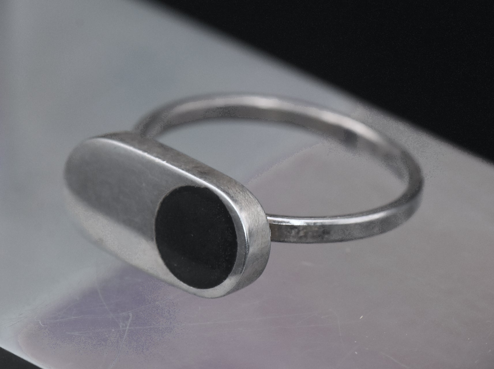 Vintage Handmade Sterling Silver Black Enamel Ring - Size 6.75