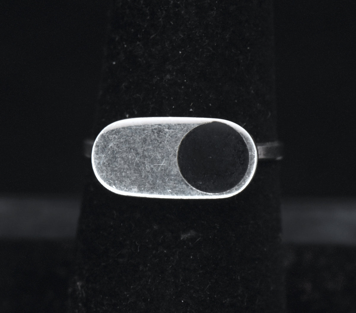 Vintage Handmade Sterling Silver Black Enamel Ring - Size 6.75