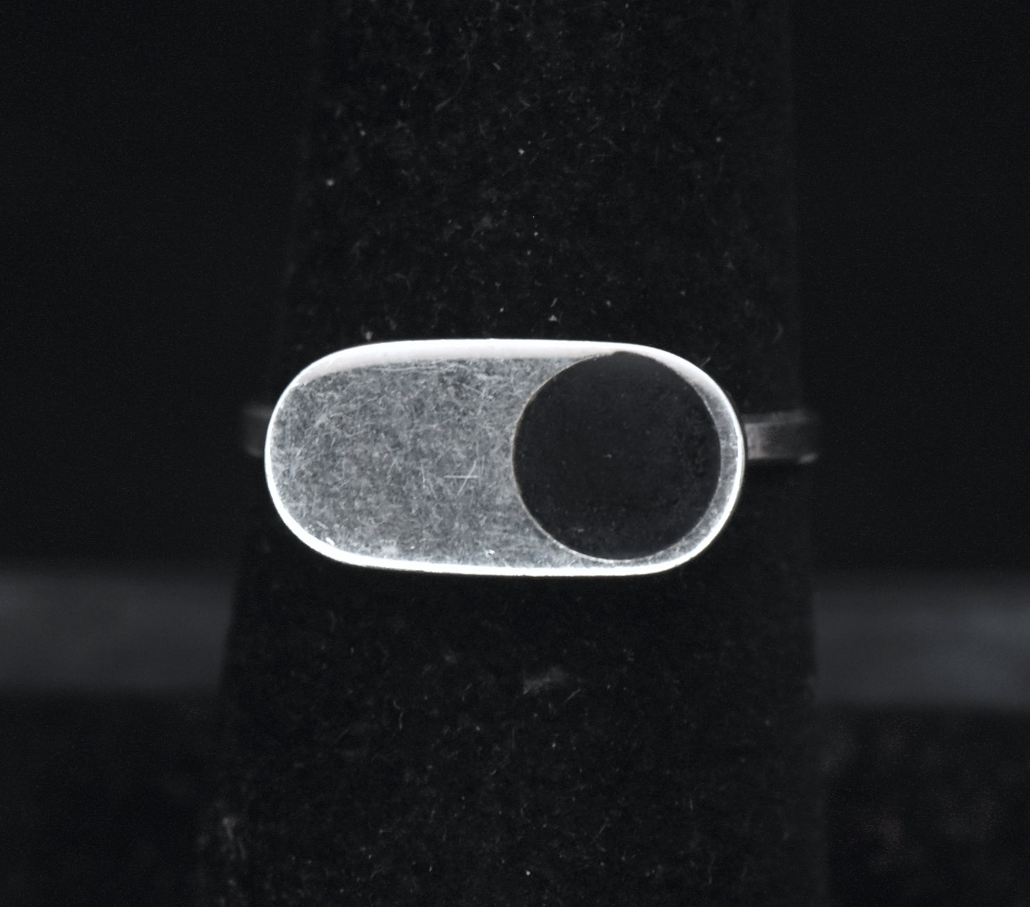 Vintage Handmade Sterling Silver Black Enamel Ring - Size 6.75