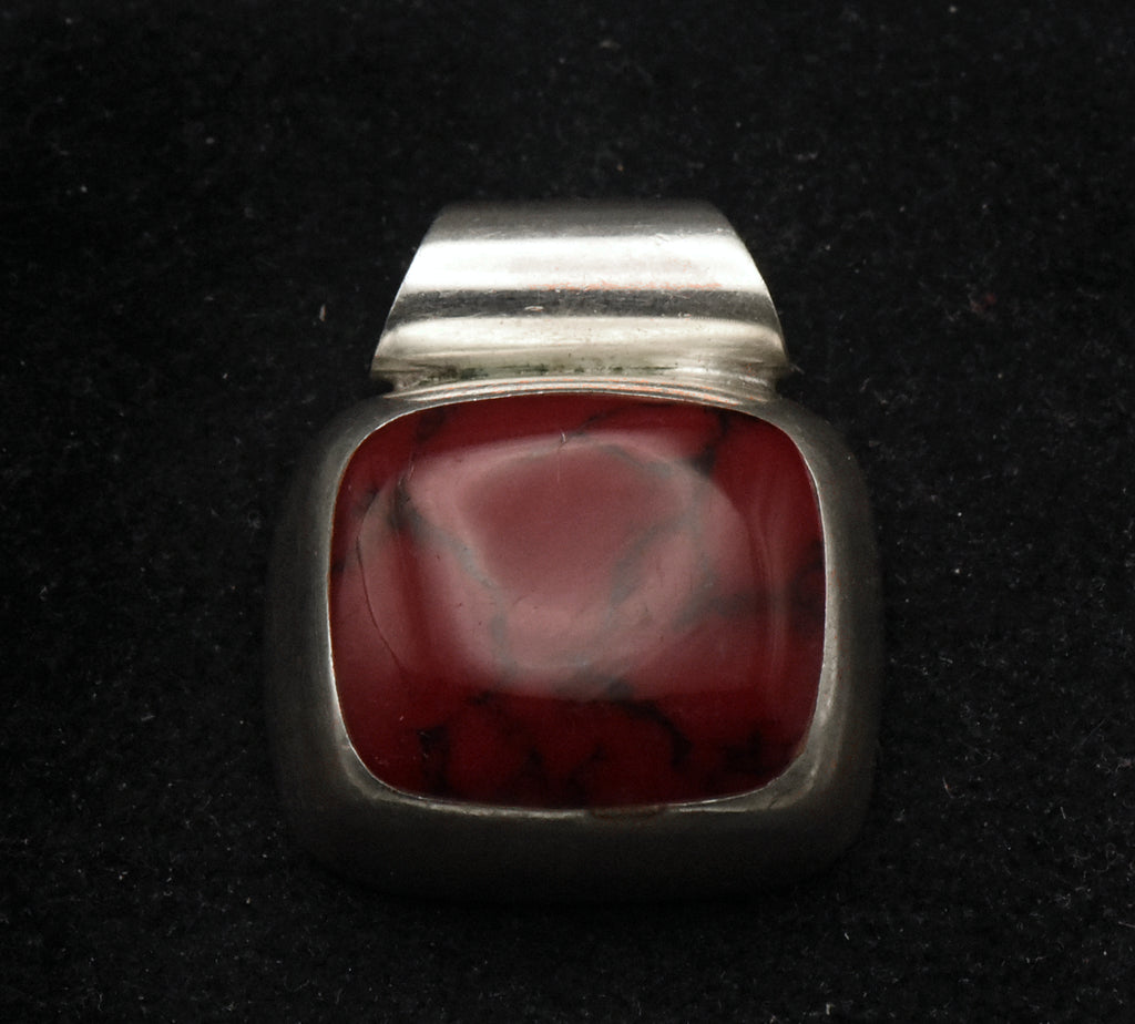 Vintage Handmade Sterling Silver Imitation Red Jasper Slide Pendant