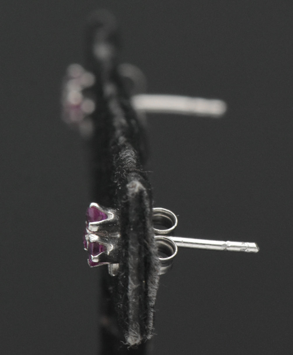Vintage Ruby Sterling Silver Stud Earrings