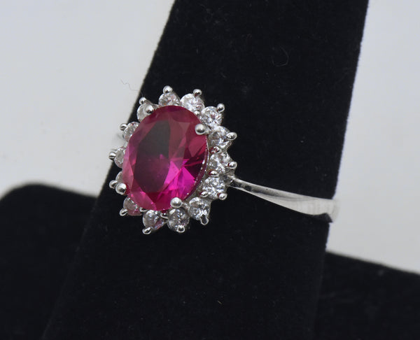 Stauer - Vintage Synthetic Ruby and Rhinestone Sterling Silver Ring - Size 8.25
