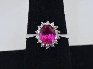 Stauer - Vintage Synthetic Ruby and Rhinestone Sterling Silver Ring - Size 8.25