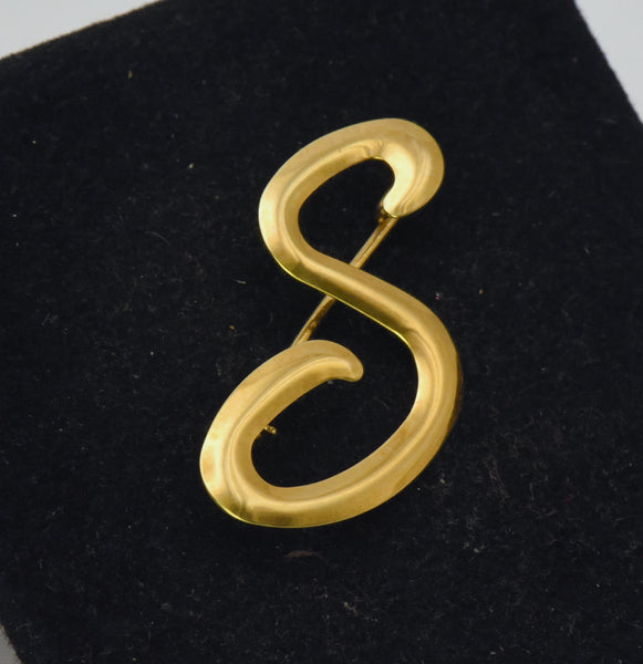 Vintage 14K Gold Italian "S" Monogram Brooch