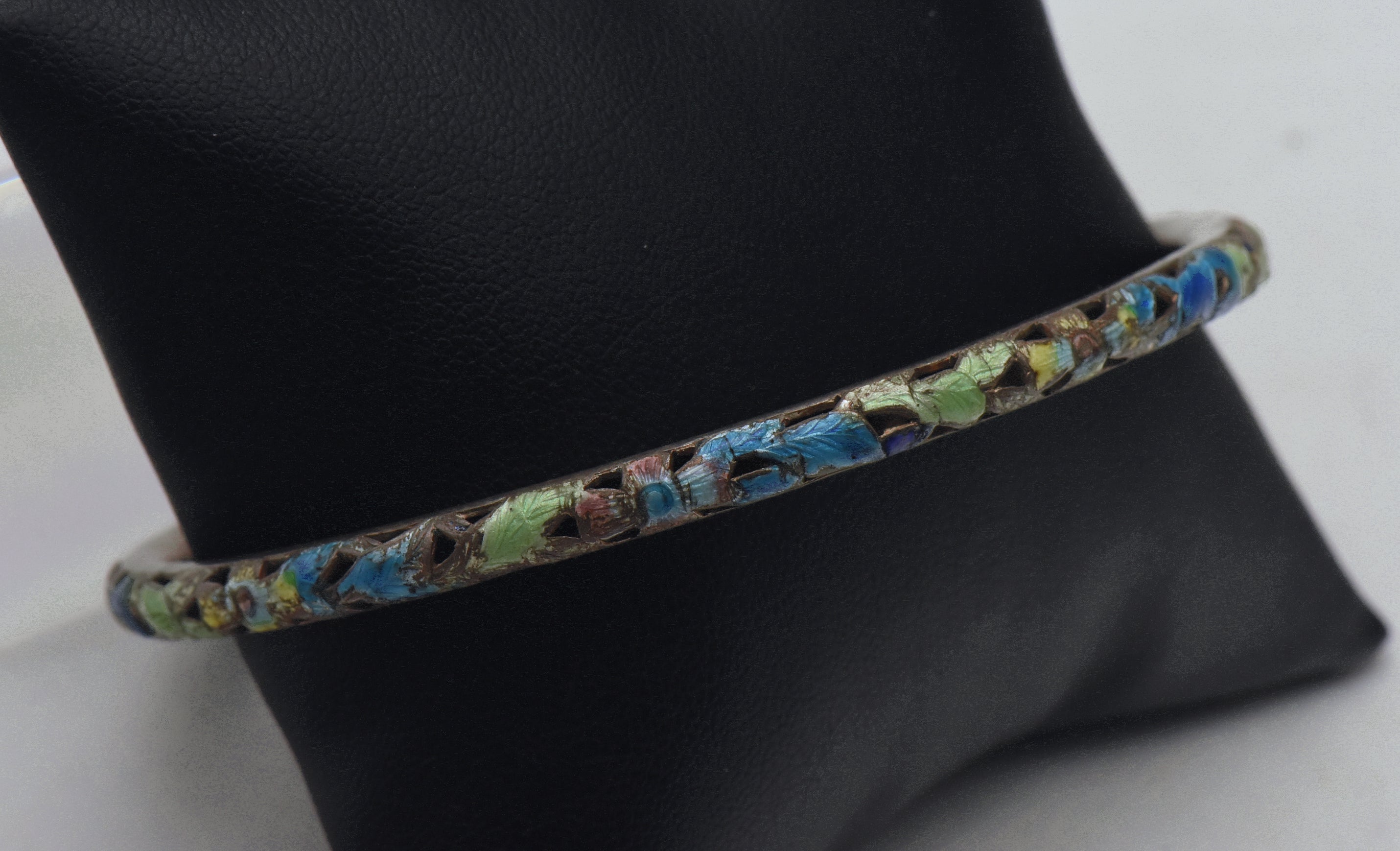 Vintage Silver Enameled Bangle Bracelet