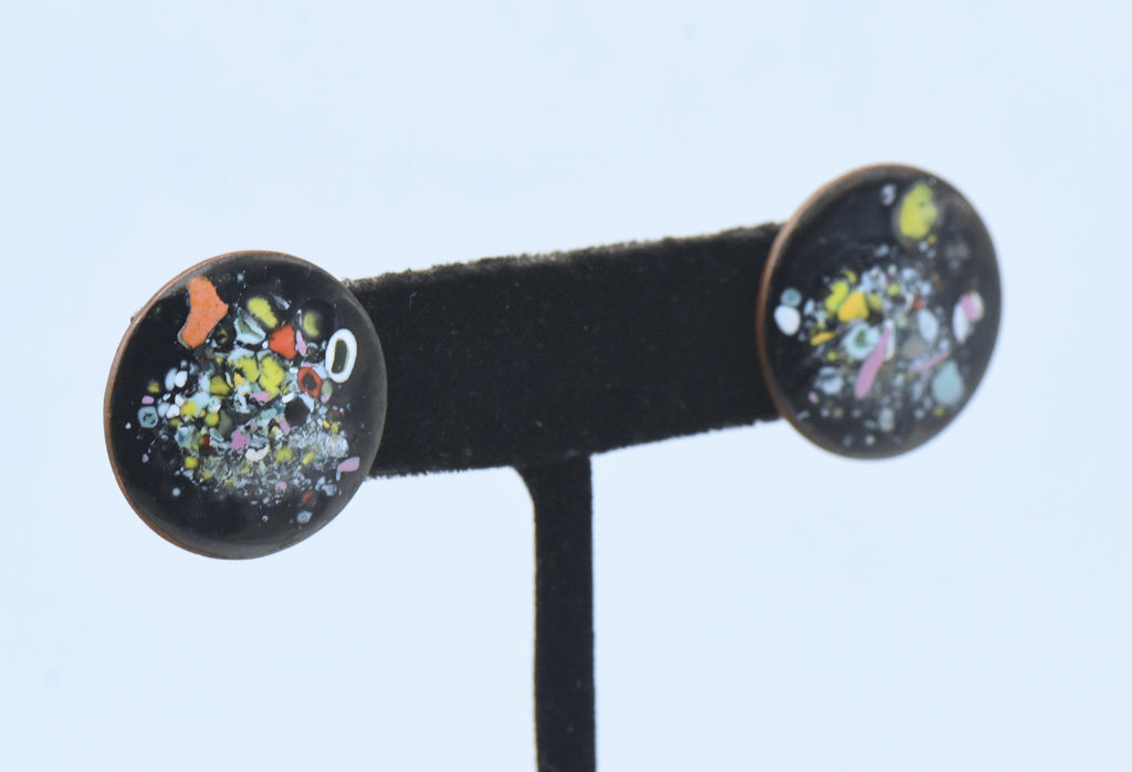 Vintage Abstract Enamel Copper Screw Back Earrings