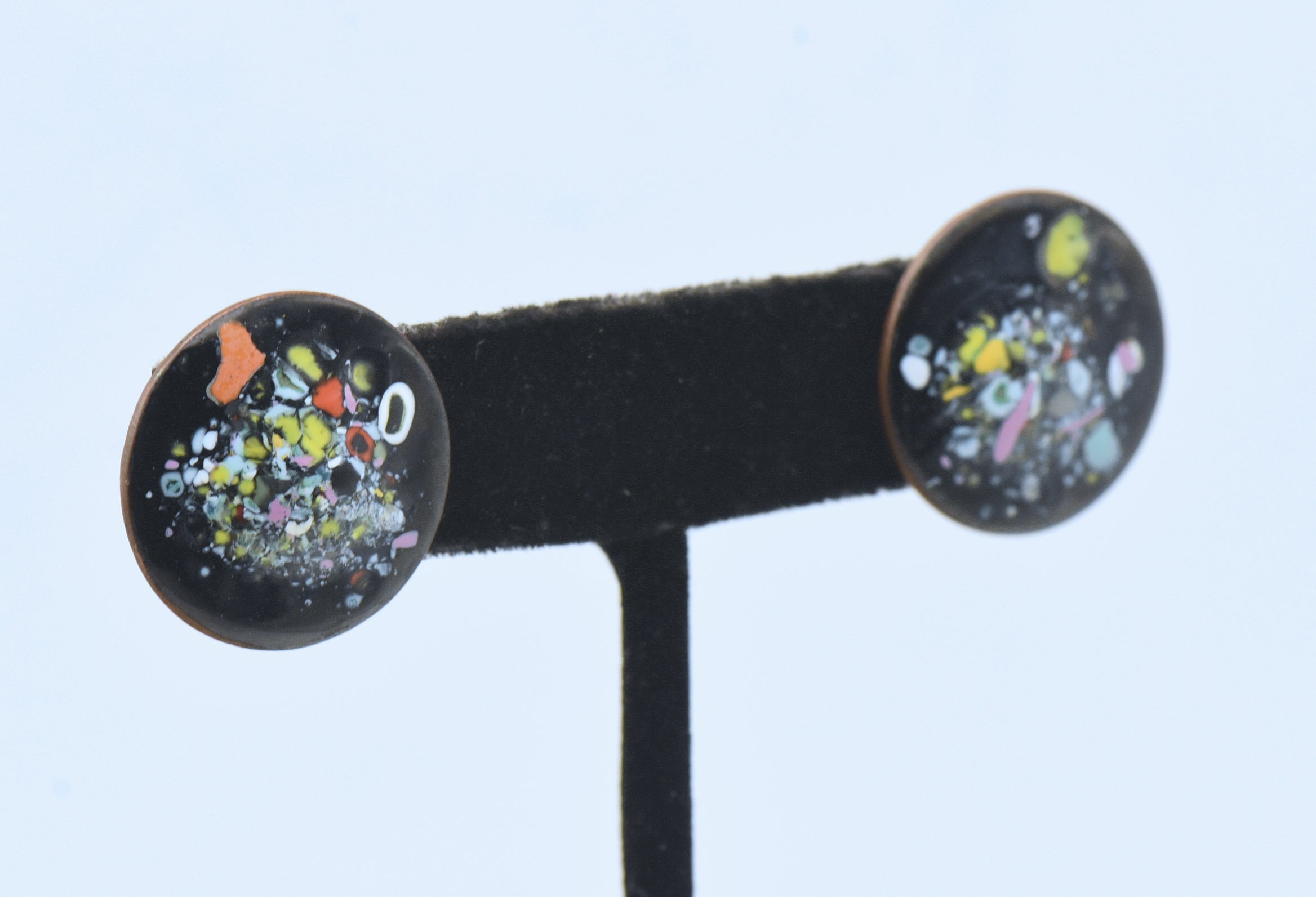 Vintage Abstract Enamel Copper Screw Back Earrings