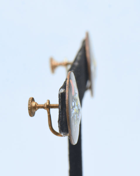 Vintage Abstract Enamel Copper Screw Back Earrings