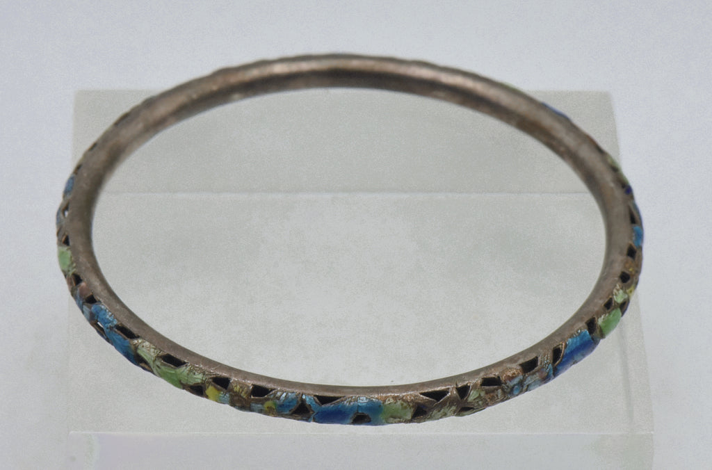 Vintage Silver Enameled Bangle Bracelet