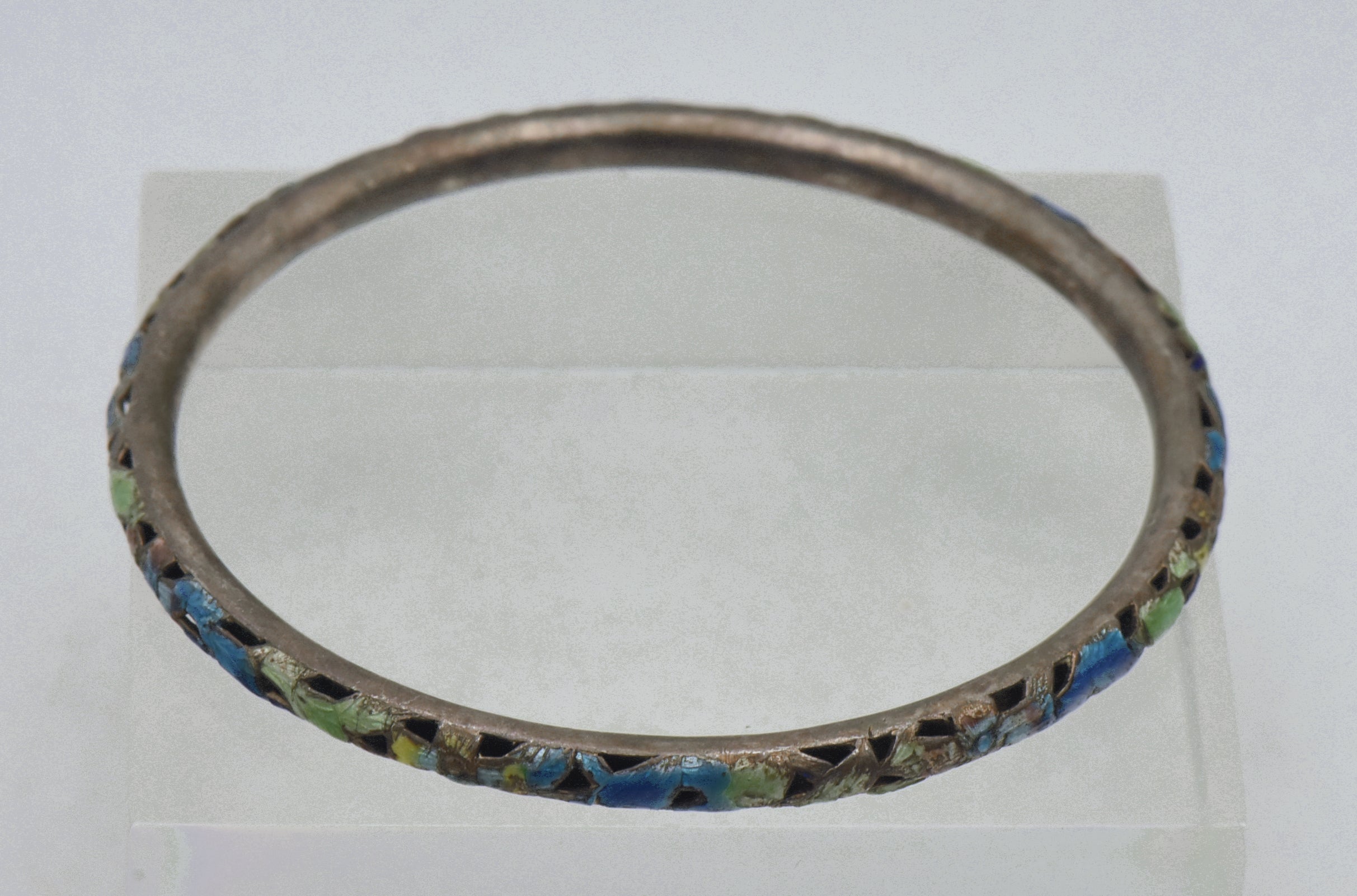 Vintage Silver Enameled Bangle Bracelet