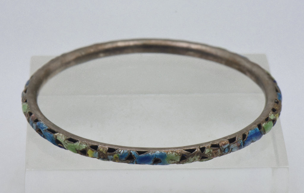 Vintage Silver Enameled Bangle Bracelet