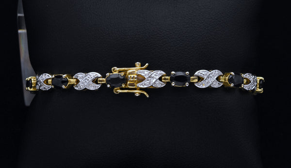 Vintage Dark Sapphire Gold Tone Tennis Bracelet - 7.25"