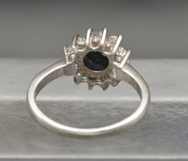 Vintage Sapphire and Topaz Sterling Silver Halo Ring - Size 7