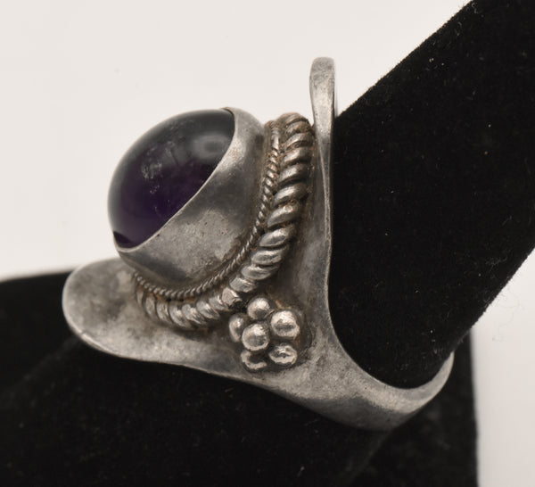 Vintage Handmade Sterling Silver Amethyst Ring - Size 7.75
