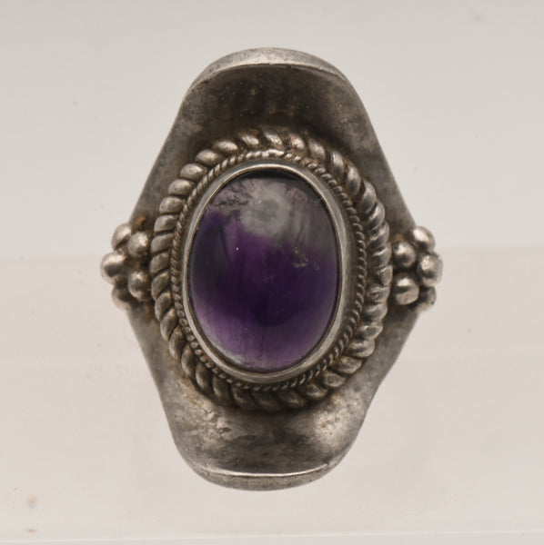 Vintage Handmade Sterling Silver Amethyst Ring - Size 7.75