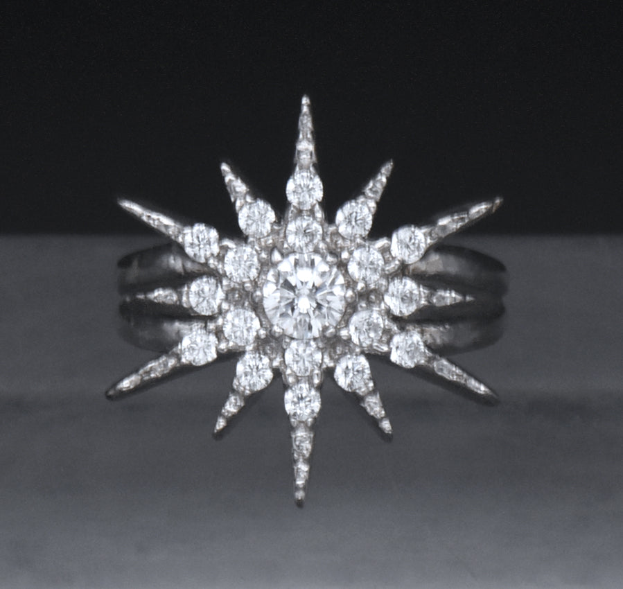 Sterling Silver Starburst Design Cubic Zirconia Ring - Size 6.25