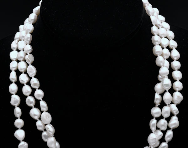 Single Strand Rope Necklace of Semi-Baroque Cultured Pearls - 63"