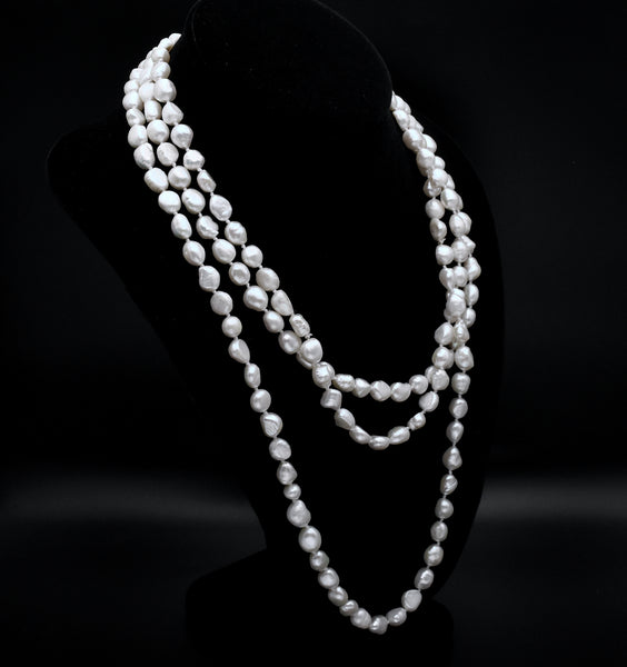 Single Strand Rope Necklace of Semi-Baroque Cultured Pearls - 63"