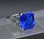 Vintage Synthetic Blue Spinel and CZ Sterling Silver Ring - Size 6.25