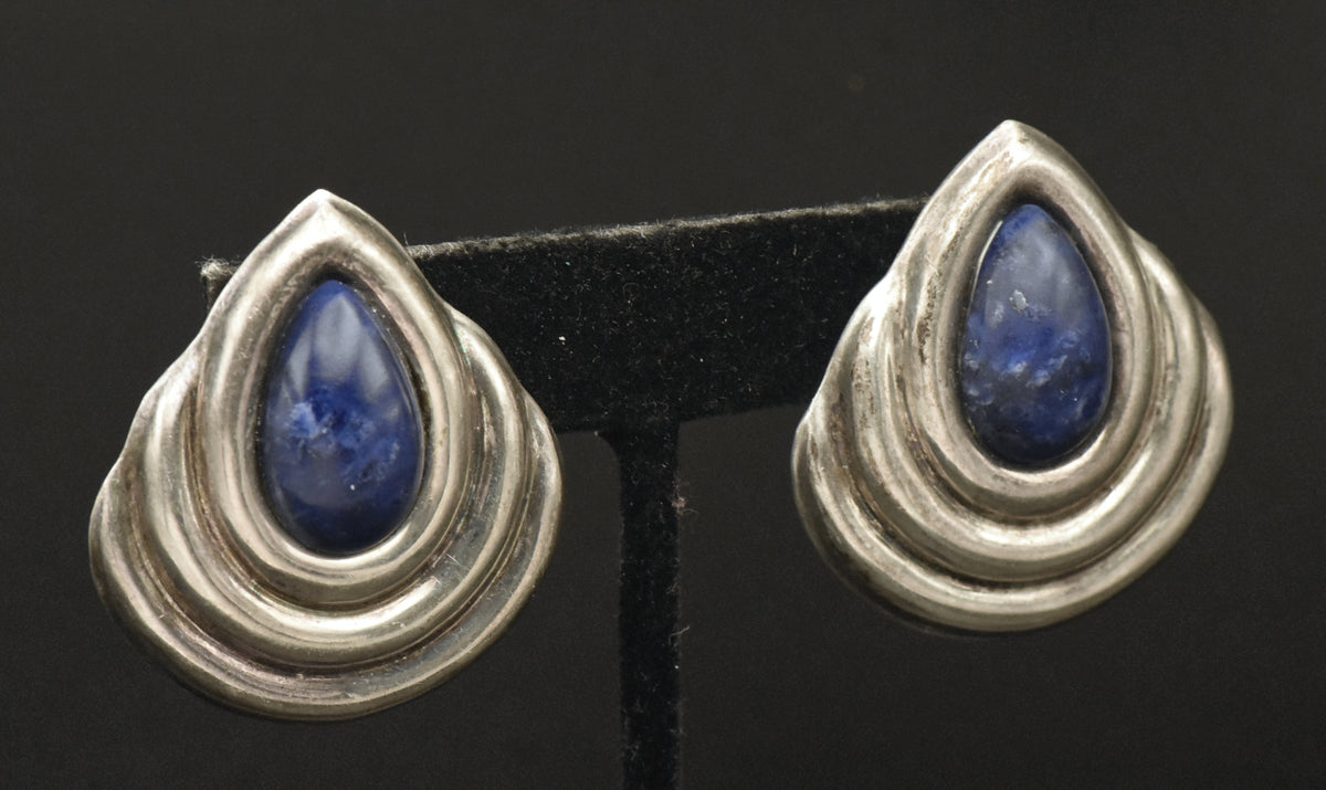 Vintage Handmade Sodalite Sterling Silver Earrings