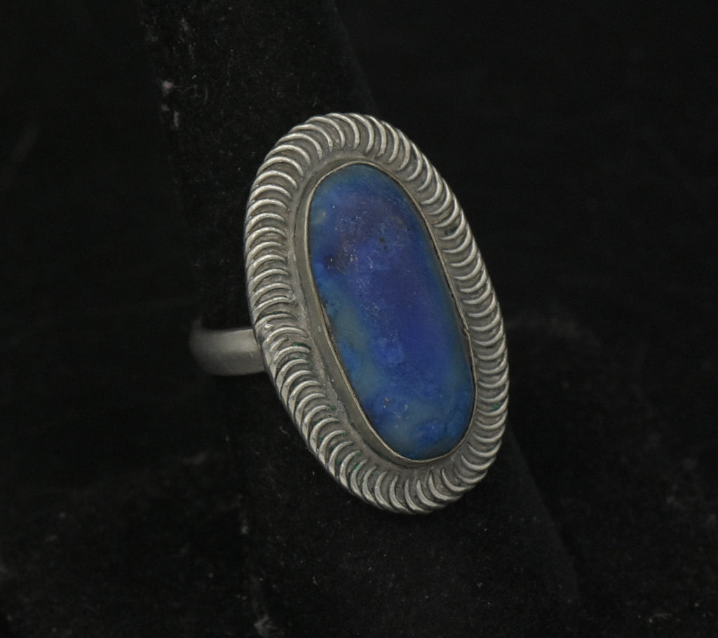 Vintage Handmade Silver Tone Metal Lapis Lazuli Ring - Size 7.25