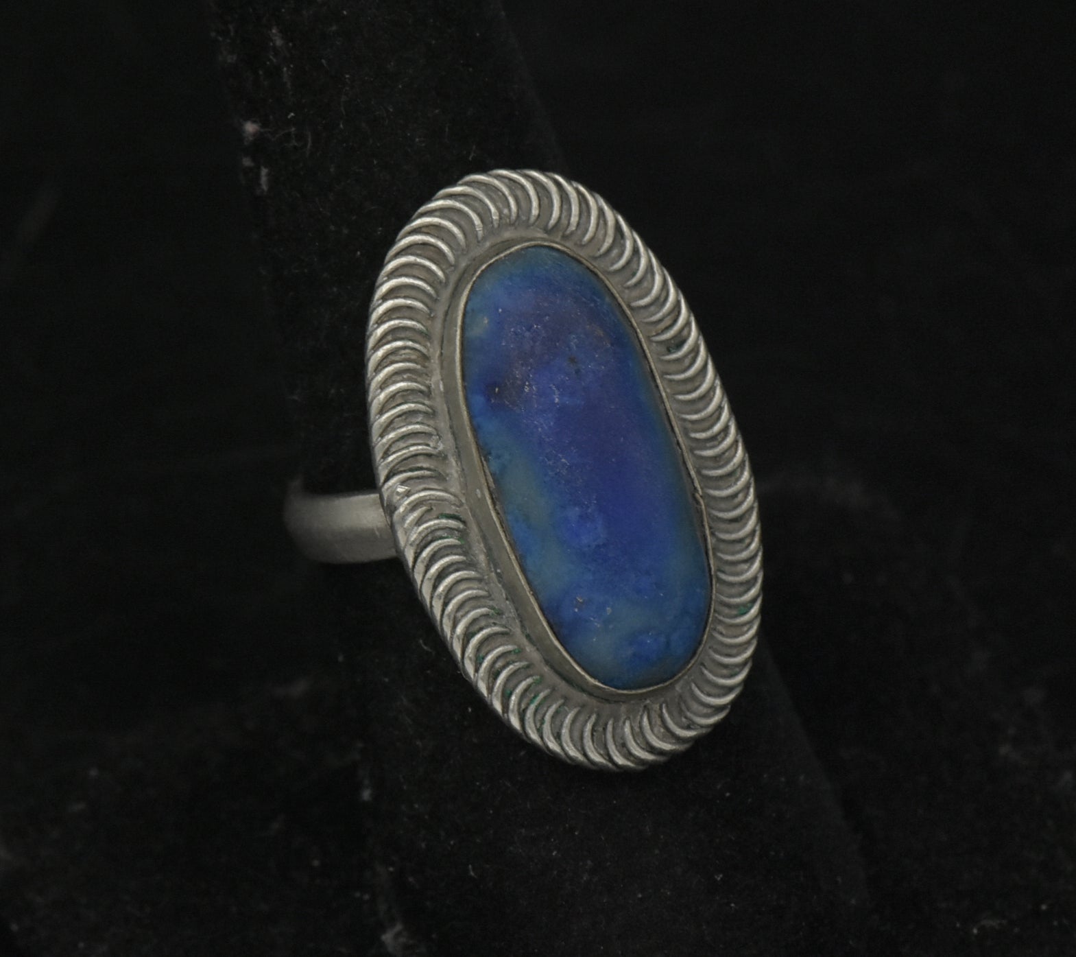 Vintage Handmade Silver Tone Metal Lapis Lazuli Ring - Size 7.25