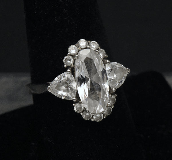 Vintage Cubic Zirconia Sterling Silver Ring - Size 8