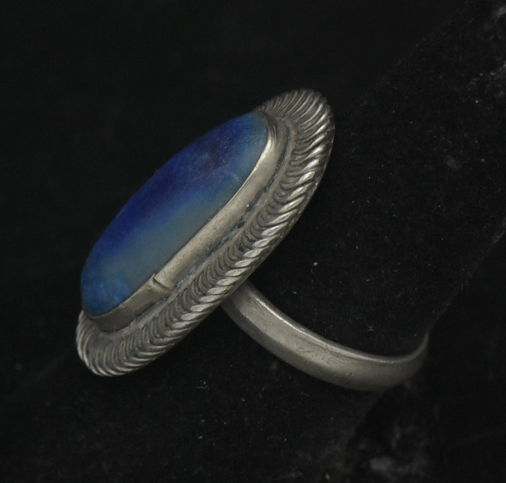 Vintage Handmade Silver Tone Metal Lapis Lazuli Ring - Size 7.25