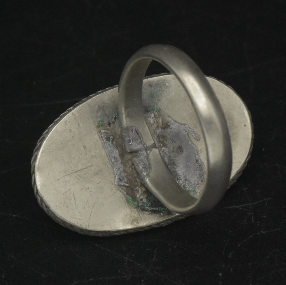 Vintage Handmade Silver Tone Metal Lapis Lazuli Ring - Size 7.25