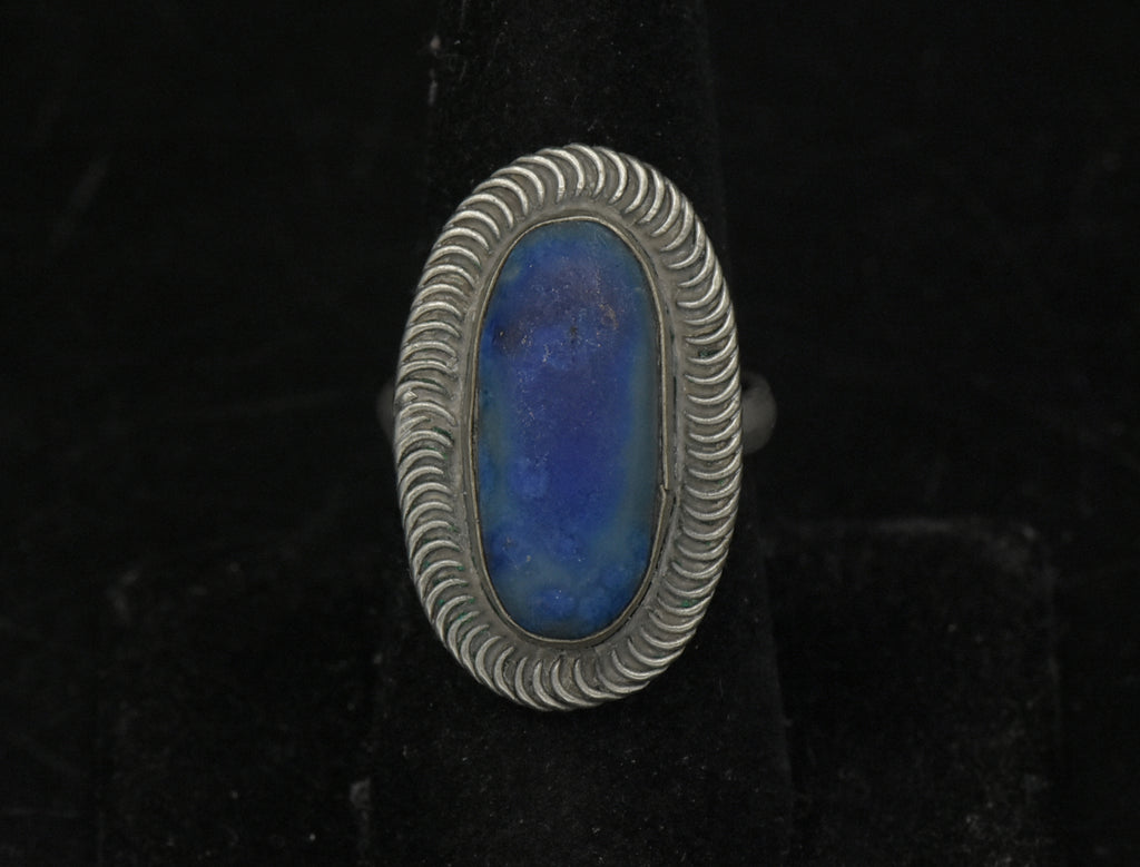 Vintage Handmade Silver Tone Metal Lapis Lazuli Ring - Size 7.25