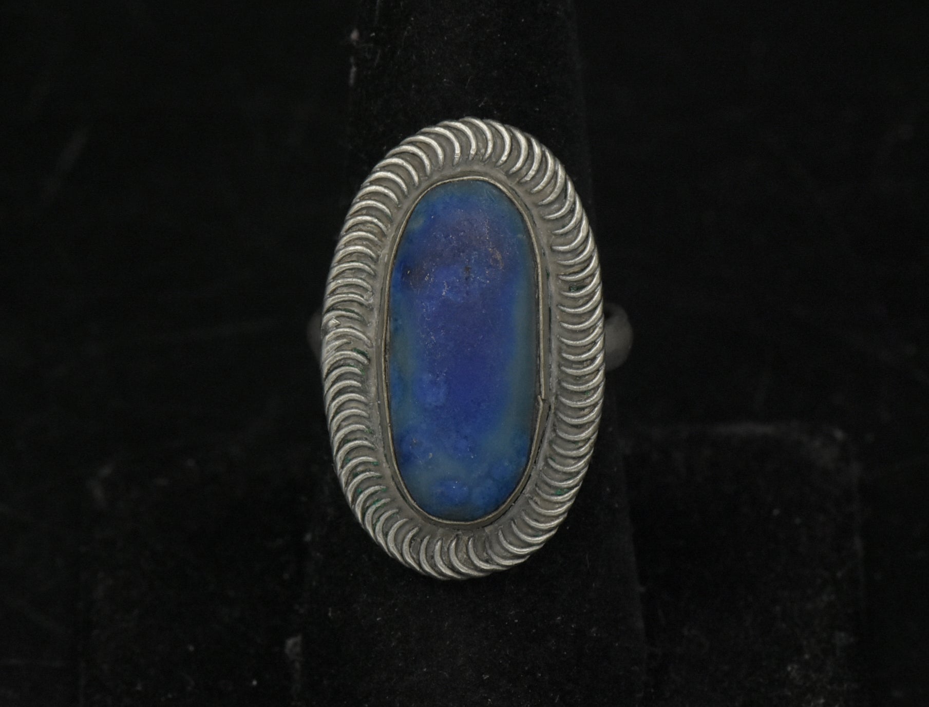Vintage Handmade Silver Tone Metal Lapis Lazuli Ring - Size 7.25