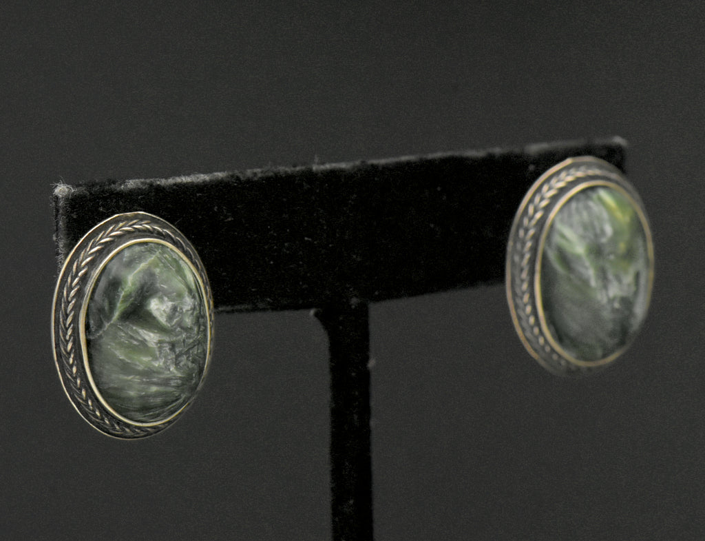 Vintage Seraphinite and Sterling Silver Earrings