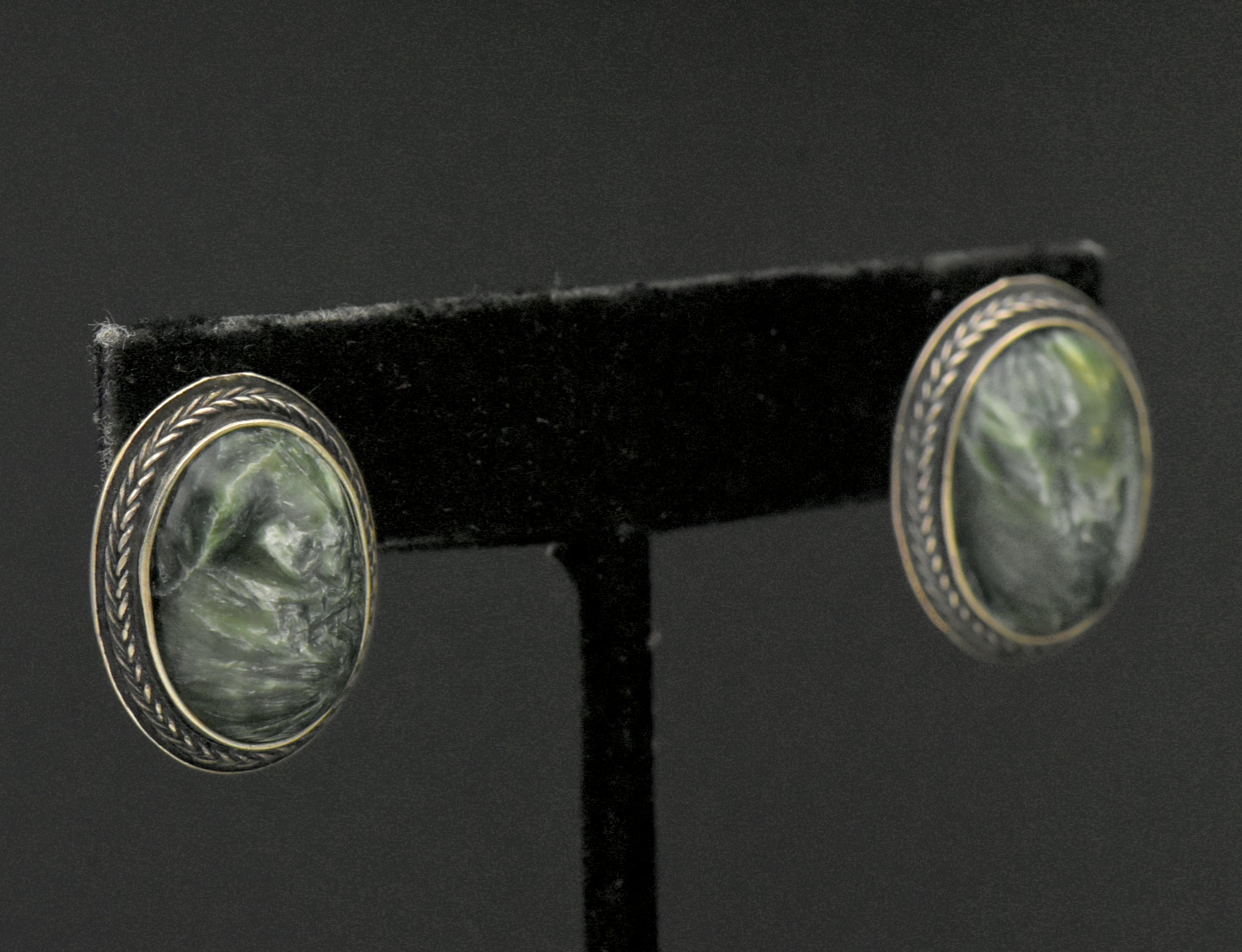 Vintage Seraphinite and Sterling Silver Earrings