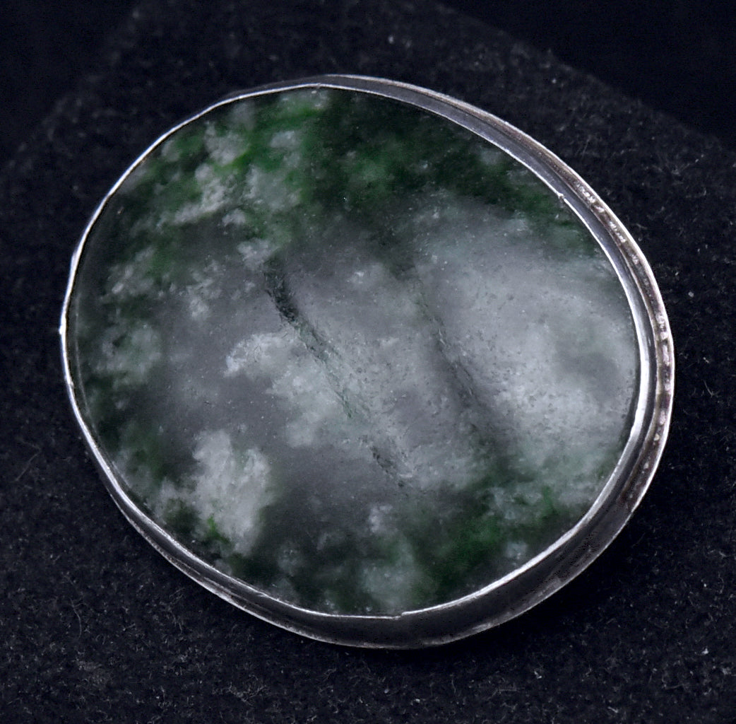 Vintage Handmade Serpentine Sterling Silver Brooch