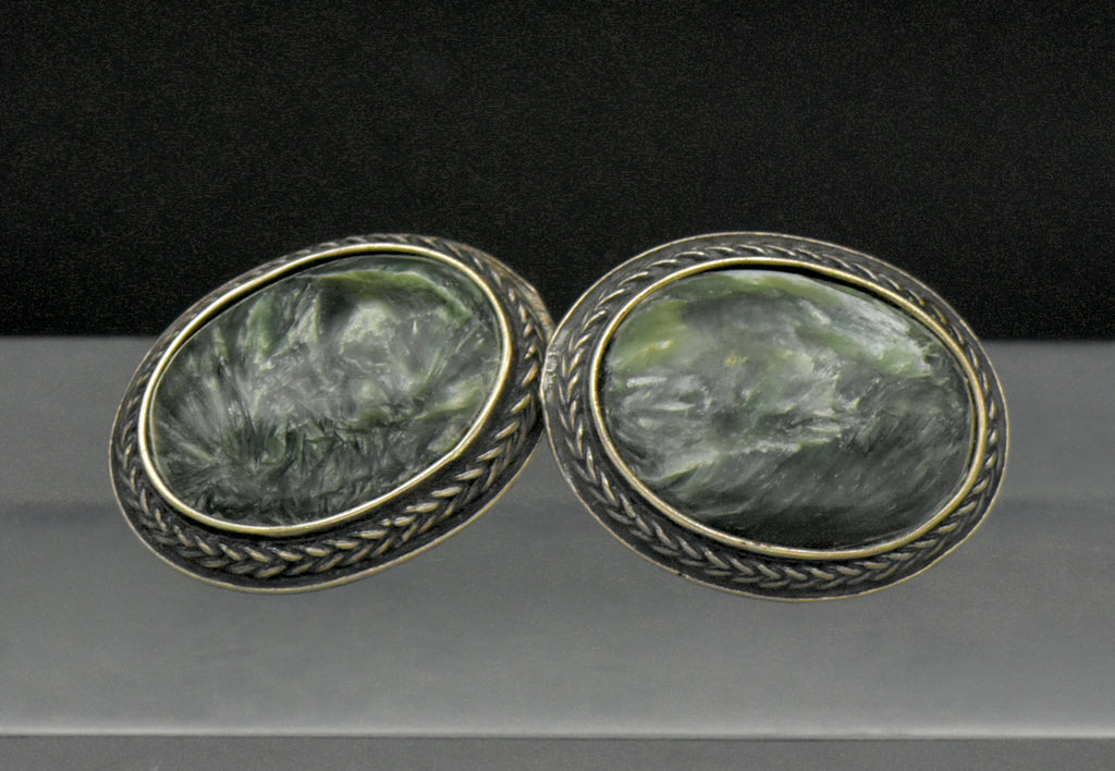 Vintage Seraphinite and Sterling Silver Earrings