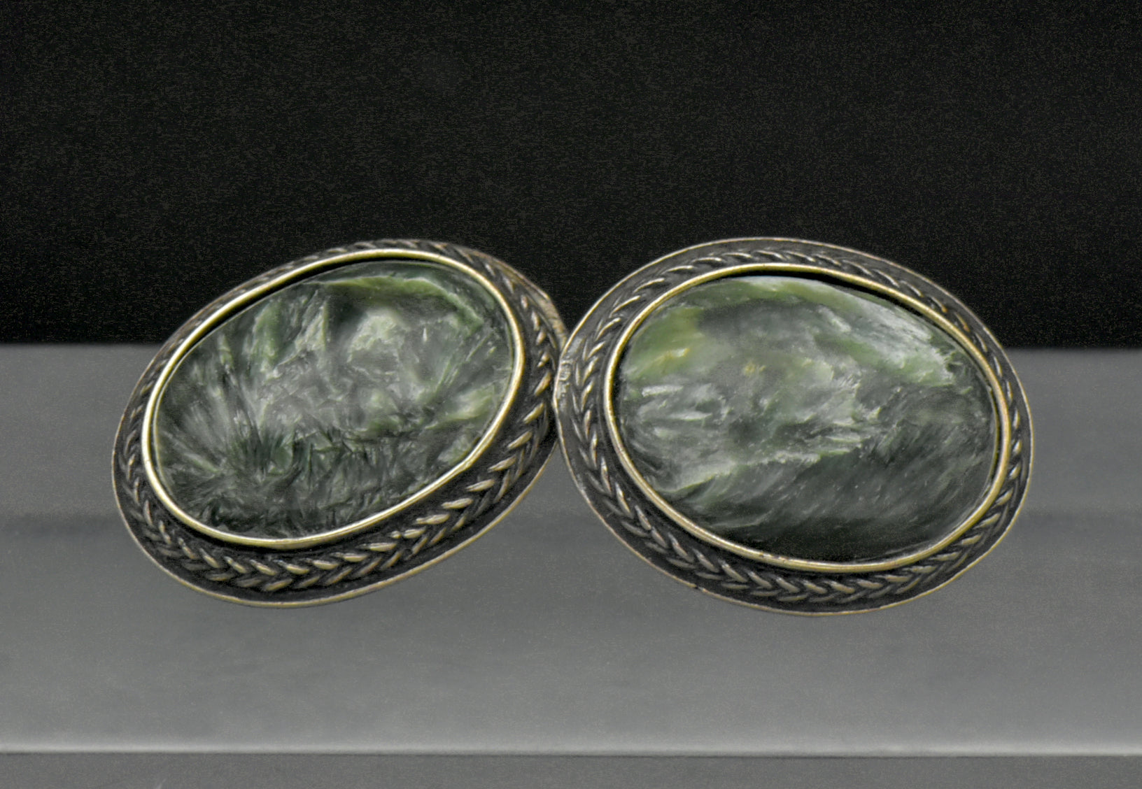 Vintage Seraphinite and Sterling Silver Earrings