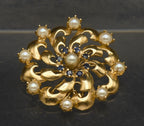 Vintage Handcrafted 14K Gold, Sapphires, and Cultured Pearls Brooch/Pendant