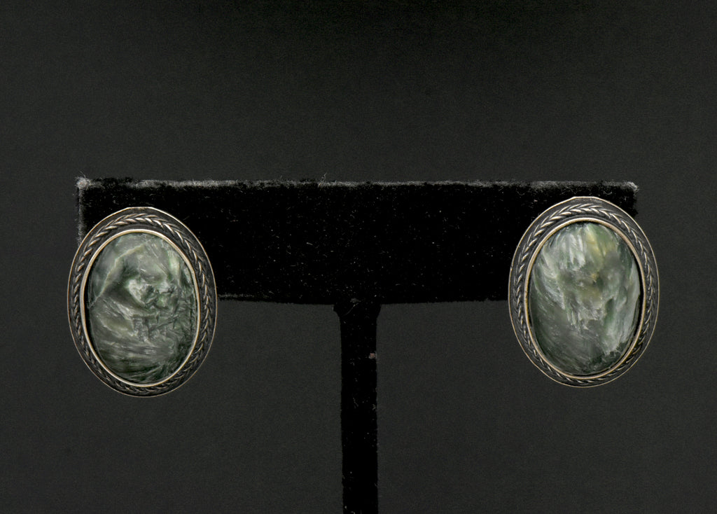 Vintage Seraphinite and Sterling Silver Earrings