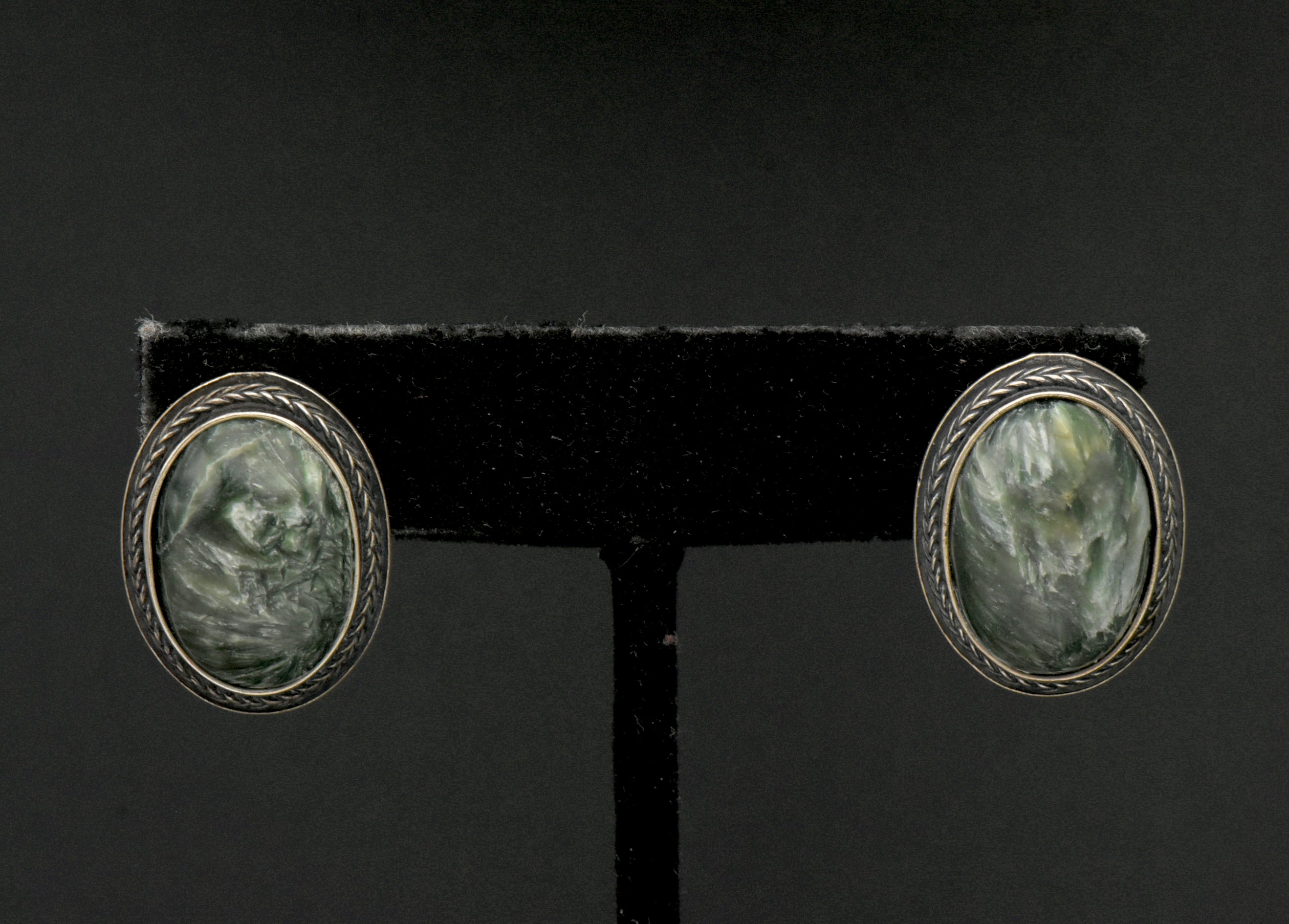 Vintage Seraphinite and Sterling Silver Earrings