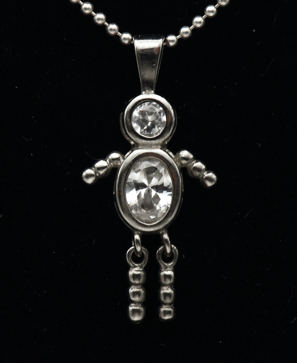 Sterling Silver Stick Figure Pendant on Sterling Silver Chain Necklace - 24"