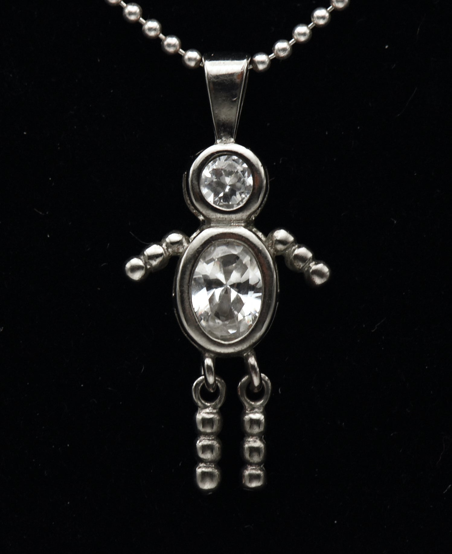 Sterling Silver Stick Figure Pendant on Sterling Silver Chain Necklace - 24"