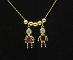 Vintage 14k Boy and Girl Crystal Stick Figure Charms Chain Necklace - 21"
