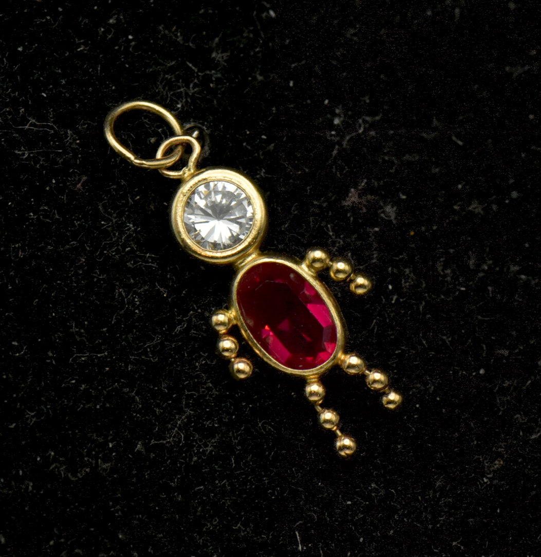 Vintage 14k Red Crystal Stick Figure Charm