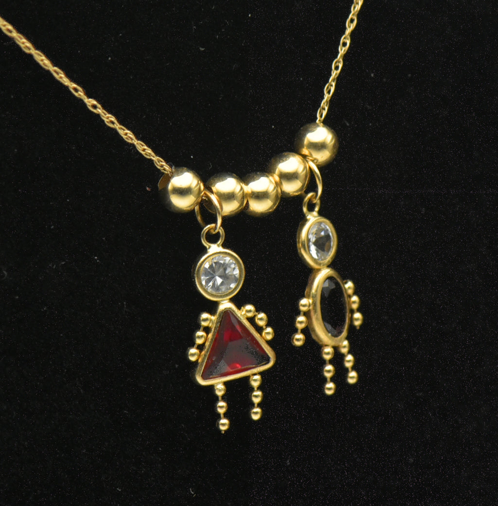 Vintage 14k Boy and Girl Crystal Stick Figure Charms Chain Necklace - 21"