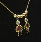 Vintage 14k Boy and Girl Crystal Stick Figure Charms Chain Necklace - 21"