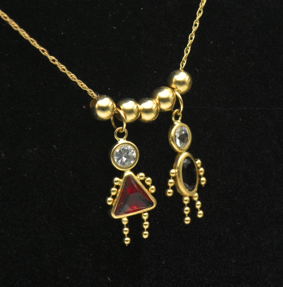 Vintage 14k Boy and Girl Crystal Stick Figure Charms Chain Necklace - 21"