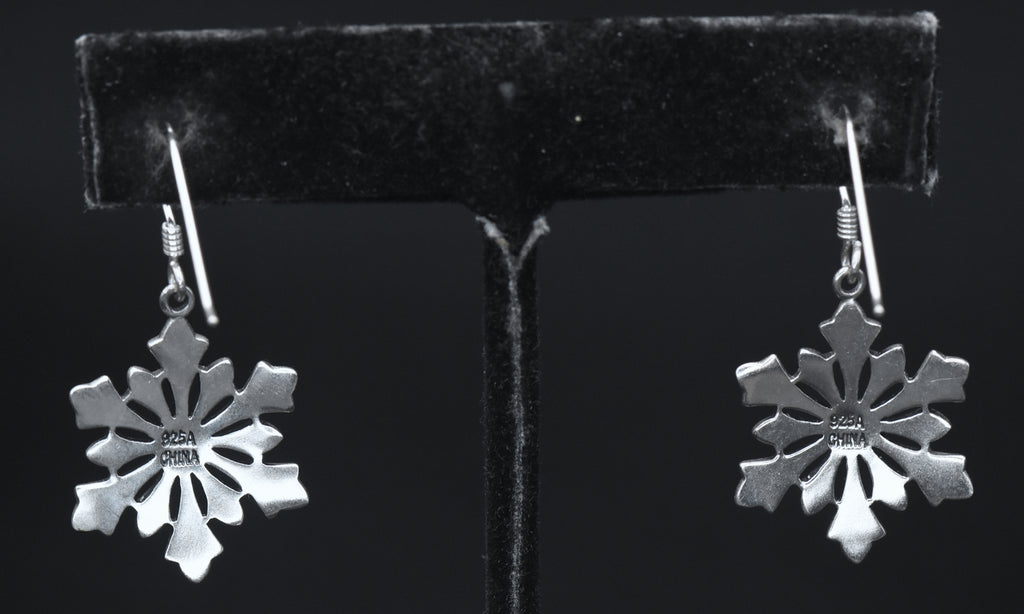 Vintage Sterling Silver and Marcasite Snowflake Dangle Earrings