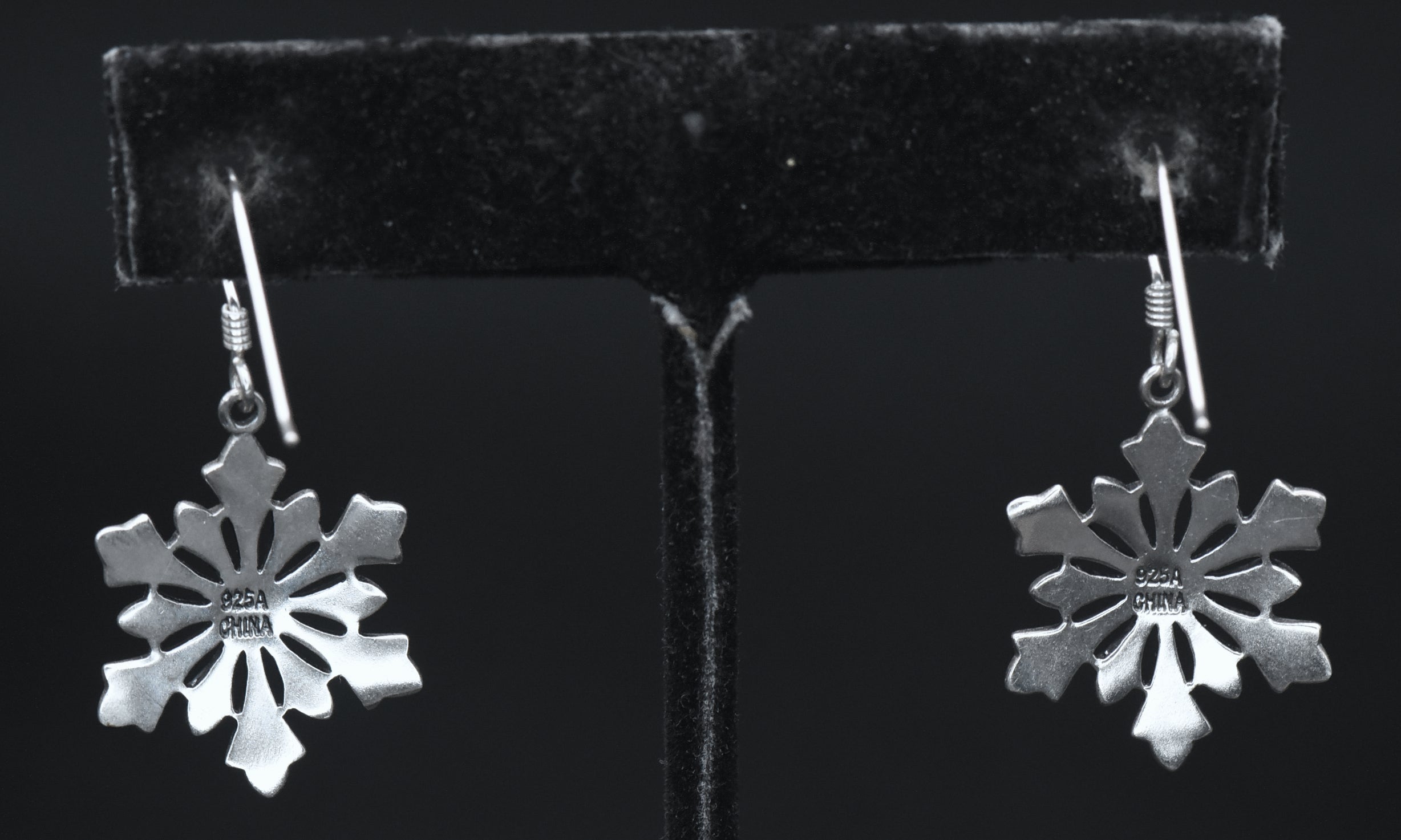 Vintage Sterling Silver and Marcasite Snowflake Dangle Earrings