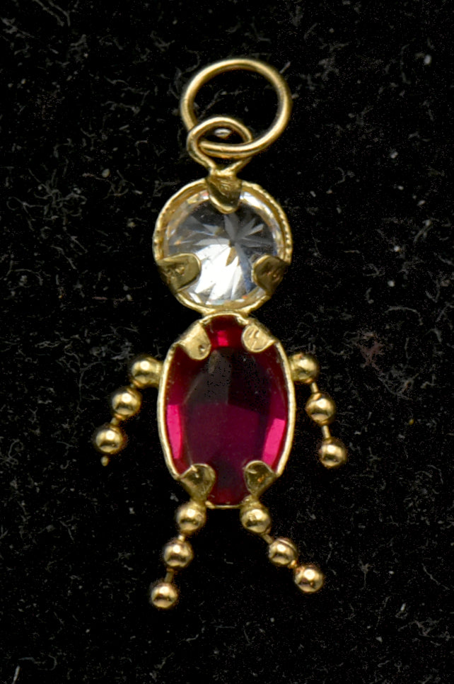 Vintage 14k Red Crystal Stick Figure Charm