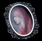 Antique Hand Painted St. Fabiola Silver Filigree Brooch